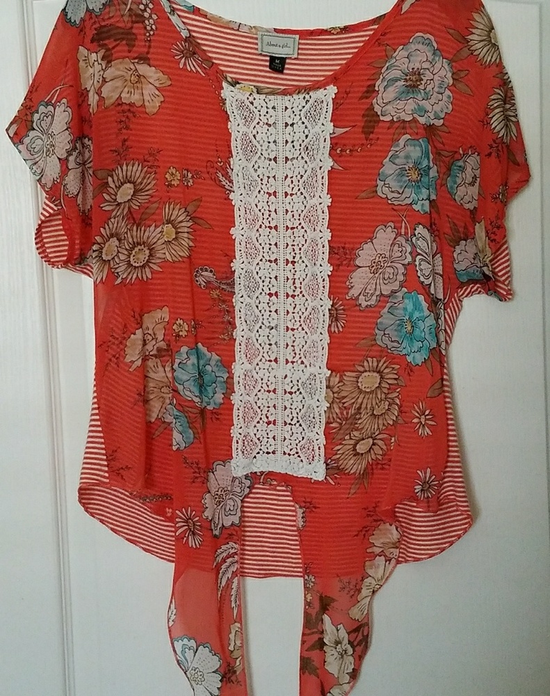 Orange flower shirt with strips